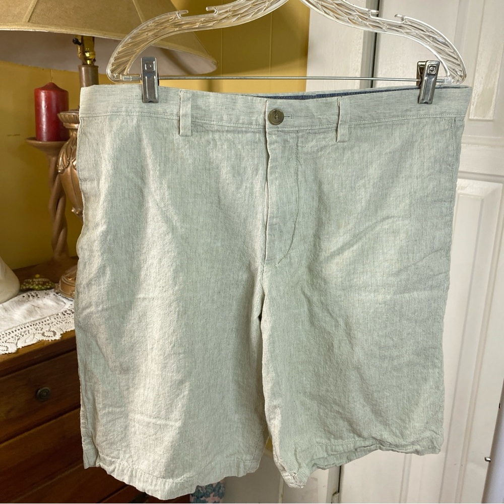 Banana Republic Factory Linen Blend Striped Chino Shorts Tan White Men’s Size 36